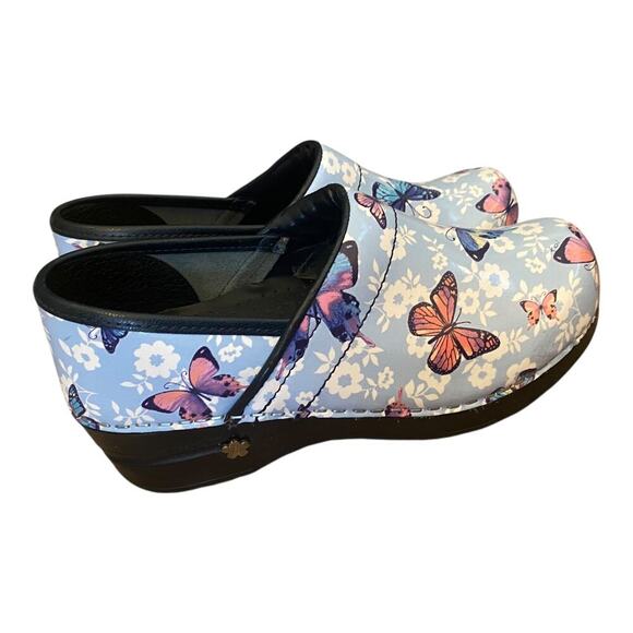 Sanita Professional Clogs EU size 35 US 4 Blue Leather Butterfly Floral Work - Picture 7 of 16